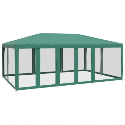 Image of vidaXL Party Tent with 10 Mesh Sidewalls Green 6x4 m HDPE
