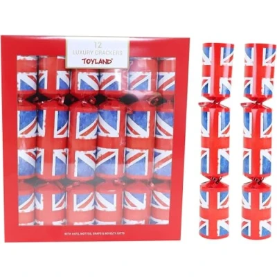 Image of Toyland® 12 Luxury Christmas Crackers Red, White &amp; Blue British Decorations