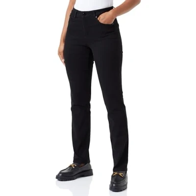 Image of Kaffe Women&#039;s Jeans Slim Fit Straight Legs Cropped Length Regular Waistband Jeans, Black Deep,