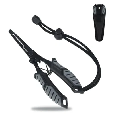 Image of supregear Fishing Pliers, Stainless Steel Multi tool Hook Remover, Braided Line Cutter, Split Ring with Lanyard and Sheath, Grey