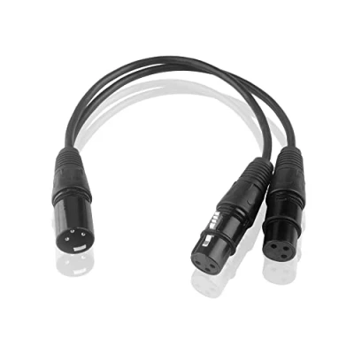 Image of BRIEFCEC XLR Splitter Cable, Microphone Y Cable Male to Dual Female 3 Pin Jack Cord Audio Adapter, Zinc Alloy OFC Copper Cable(1 2 Female, 30CM, Black)