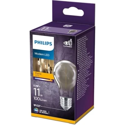Image of Philips LED Classic A60 Smoky Light Bulb [E27 Edison Screw] 2.3W 11W Equivalent, Flame Warm White (1800K), Non Dimmable.