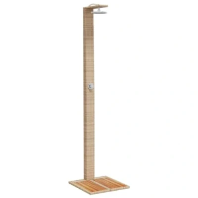 Image of vidaXL Outdoor Shower in Beige Poly Rattan Acacia Wood Base with Zinc Alloy Handle, UV Resistant, Garden Poolside Refreshment Stand
