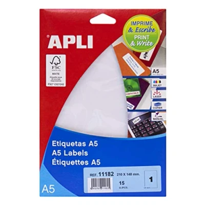 Image of APLI 71y18 White Printable Labels 210 x 148 mm