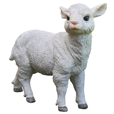 Image of Best Value Here Resin White SHEEP Ram Lamb Animal Garden Planter Patio Ornament Sculptures Statue Two Types Standing Up/Laying Down (small lamb)