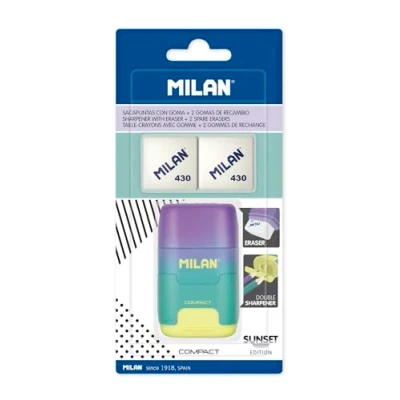 Image of MILAN Blister Pack Turquoise Sunset Compact Sharpener + 2 Replacement Erasers BYM10454