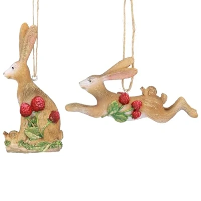 Image of Gisela Graham Resin Hares with Berries Christmas Tree Decorations