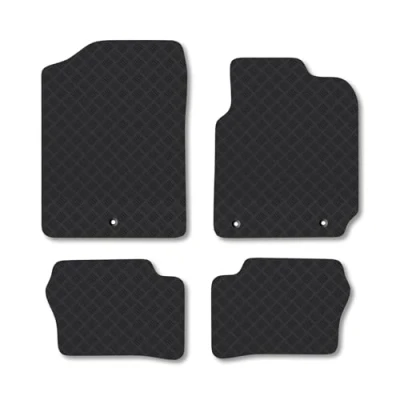 Image of Rubber Car Mats Compatible with Kia Picanto (2017 ) Tailored Fit Floor Set Accessory Black Custom 4 Pieces Clips Anti Slip Backing, Heavy Duty &amp; Waterproof