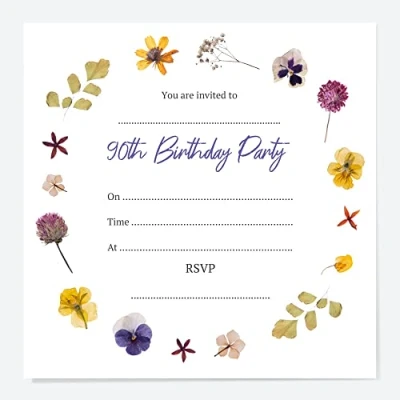 Image of Dotty about Paper 90th Birthday Invitations Pressed Flowers Pack of 10 (26 0118)