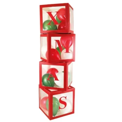 Image of VR Angel Christmas Red Balloon Boxes Set with 18 Balloons &amp; 4 Adhesive Letters Xmas Decoration Transparent Ideal for Parties Baby Shower