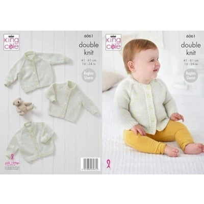 Image of King Cole Baby DK Double Knitting Pattern Cardigans (6061), 16&#039;&#039; 24&#039;&#039; (41cm x 61cm) chest