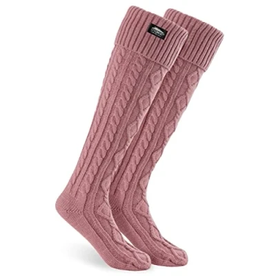 Image of CityComfort Women Slipper Socks Knee High Cable Knit Cosy Over The UK Size 4 8 Gifts for Her (Pink)