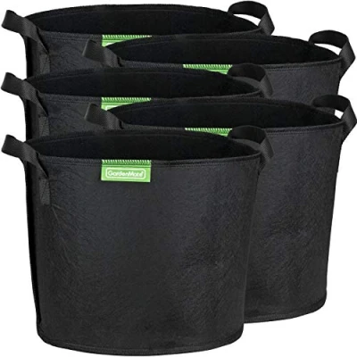 Image of GardenMate 5 Pack 20 litres/5 gallons soft sided plant pots Grow bags with felt like texture that promote air root pruning BLACKLINE