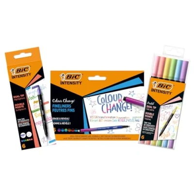 Image of Bic Intensity 2 in 1 Colour Changing Pen Set with Dual Brush and Tip Highlighter Pens 3 Packs of 6, Multicolor, (503935)