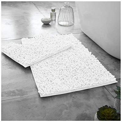 Image of GC GAVENO CAVAILIA Anti Slip Pedestal Mat, Luxury 2 Pieces Loop Bath Microfiber Bathroom Toilet Rug, White Sets, Regular