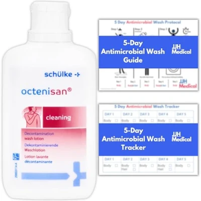 Image of Schulke Octenisan Antimicrobial Body Wash 150ml for Whole Cleansing, Includes JJH Medical 5 Day Protocol Guide &amp; Tracker Daily Hygiene