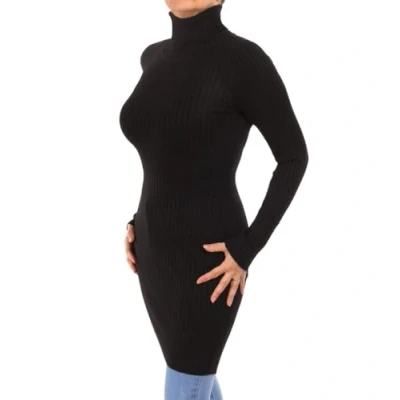 Image of Blue Banana Women&#039;s Ribbed Longer Length Long Sleeve Polo Neck Clingy Jumper Black Size 8