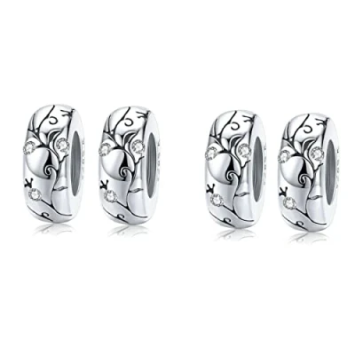 Image of Round Spacer Charms for Bracelets 925 Sterling Silver Beads Clip Stopper Pandora Bracelet (C 4PC)