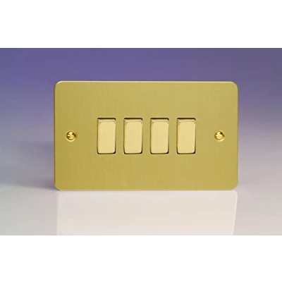 Image of XFB9D Varilight Ultra Flat Plate Brushed Brass 4 Gang Light Switch