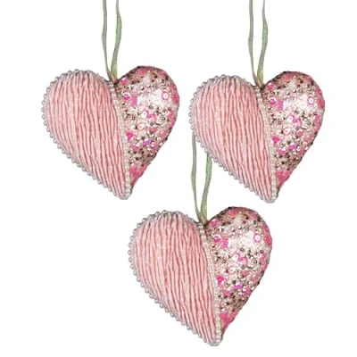 Image of 3Pcs Baby Pink Heart 12cm Christmas Tree Hanging Decorations Festive Decorative Ornaments Fairy Tale Themed Xmas Pendant