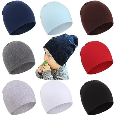 Image of DRESHOW 8 Pieces Baby Beanie Newborn Toddler Soft Cute Knit Hat Hospital Hats for Boys Infant Cap Beanies