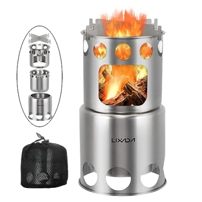 Image of Lixada Camping Stove Stainless Steel Lightweight Wood Alcohol Burner for Portable Outdoor Cooking Picnic BBQ