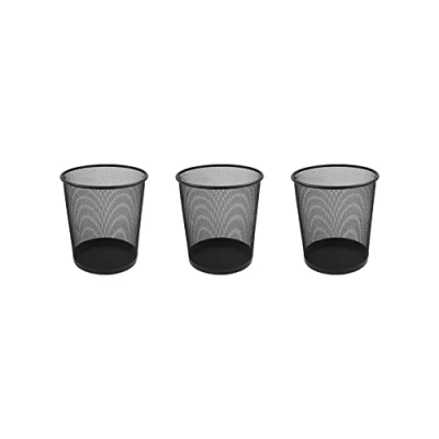 Image of OSCO Black Wiremesh Waste Bin Round 3 Pack Height 30 cm Diameter 25 Circular Trash Can Paper Basket Recycling Container Office Home Bathroom