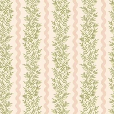 Image of Foliage Stripe Modern Scandinavian Style Lightly Textured Wallpaper in Cream/Blush Perfect for Bedrooms, Living Rooms, Hallways and Restrooms by Holden 13960