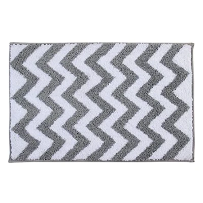 Image of Penguin Home Microfiber Tufted Reversible Bath Mat, Super Soft and Absorbent With Designs, Waves Rectangles, 1775 GSM, Tubs Room Floors, Size 50x80 cm,Silver &amp; White