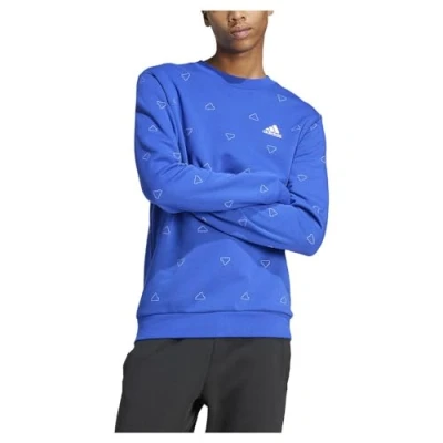 Image of adidas Men&#039;s Seasonal Essentials Monogram Graphic Crew Sweatshirt, semi lucid blue, S