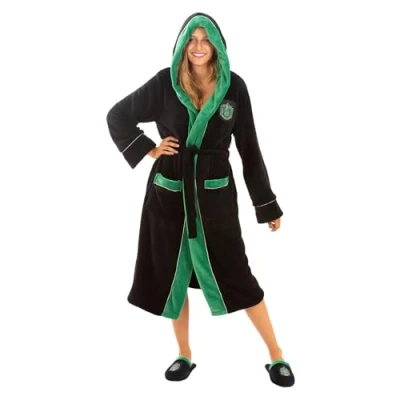 Image of Funidelia Slytherin Dressing Gown Harry Potter for men and women Hogwarts, Wizards merchandise, comfortable lounge wear accessories adults Size S M Dark green