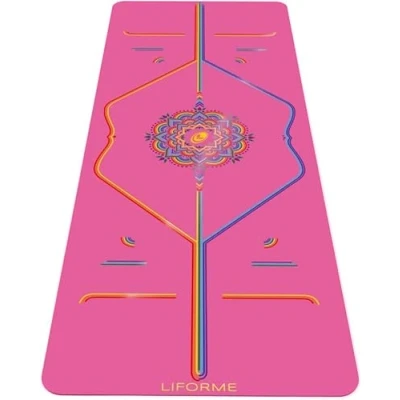 Image of Liforme Travel Yoga mat Patented Alignment System, Warrior like Grip, Non slip, Eco friendly and Biodegradable, Ultra lightweight, Sweat resistant, Long, Wide Thick