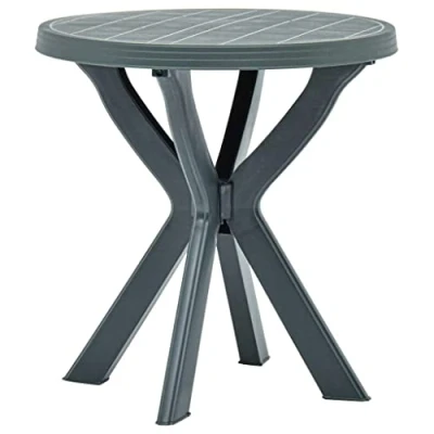 Image of vidaXL Round Bistro Table Lightweight Green Plastic Ideal for Outdoor Spots No Assembly Required, Weather Resistant Garden Diameter 70 cm