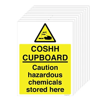 Image of Pack of 10 COSHH Stickers Self Adhesive (150 X 200 MM) Cupboard Waterproof Signs