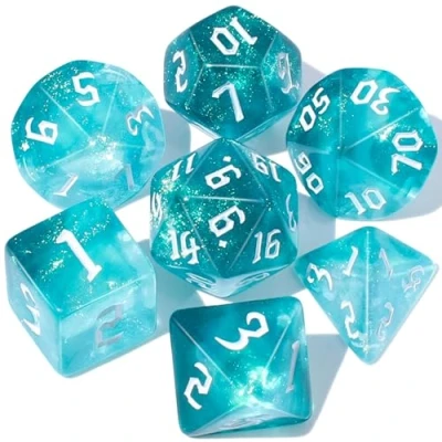 Image of Dzxin DND Game Dice Set, 7PCS Polyhedral Set for Dungeons and Dragons RPG MTG Role Playing Table Games (Light Blue)