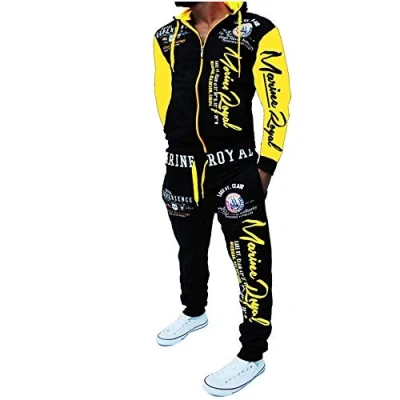 Image of HHGKED Men &#039;s Casual Tracksuit Hooded Full Zip Elastic Waistband Sweatsuit Set, Yellow, Medium
