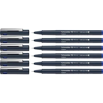 Image of Schneider Pictus Fineliner (Line Width 0.05 mm, Indelible Pigment Liner, Metal Encased Tip, 85% Recycled Plastic Casing) Pack of 6, Blue