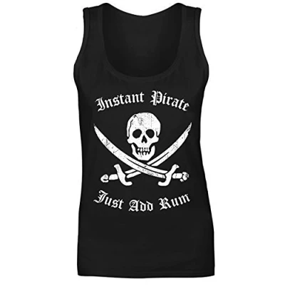 Image of Instant Pirate Just Add Rum Skull Halloween Funny Slogan Mens Vest Tank Top Black (L)