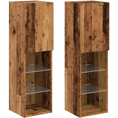 Image of vidaXL TV Cabinets with LED Lights 2 pcs Old Wood 30.5x30x102 cm