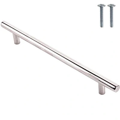 Image of 2X Polished Chrome T Bar Pull Handles 224mm for Cupboards, Cabinets, Drawers, Wardrobes &amp; Furniture (184mm Between Fixing Holes)