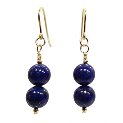 Image of Lapis Lazuli Earrings in 9ct Gold, Dangle Drop Blue Gemstone Beads