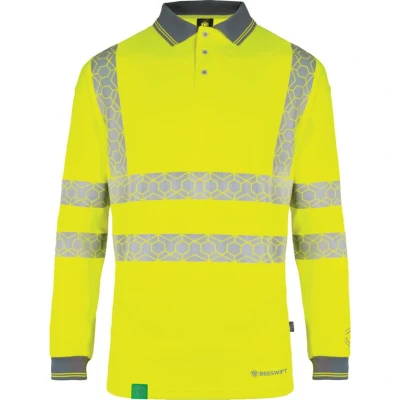 Image of Beeswift Envirowear Saturn Yellow Hi Vis Long Sleeve Polo Unisex Reflective Sustainable Circular Process Safety PPE Workwear 4X Large