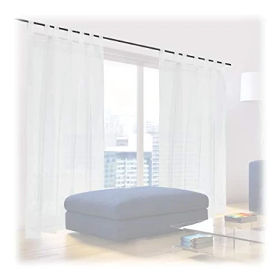 Image of Relaxdays Curtains, Set of 2, Semi transparent, Decorative, Living Room &amp; Bedroom, with Loops, HxW: 175x140 cm, White, Polyester