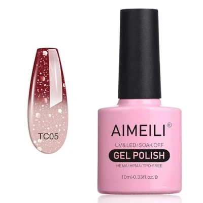 Image of AIMEILI Soak Off UV LED Temperature Colour Changing Chameleon Gel Nail Polish Glitter Chocolate Spark (TC05) 10ml