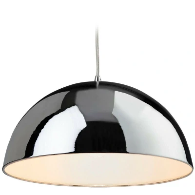 Image of Bistro 1 Light Dome Ceiling Pendant Chrome, White Inside, E27