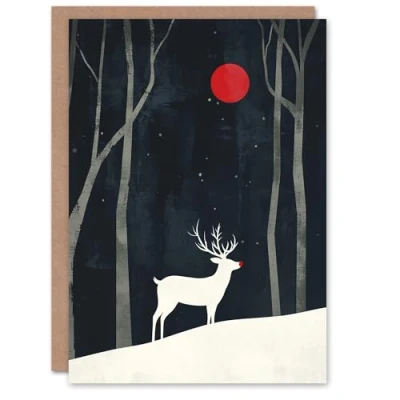 Image of Wee Blue Coo Rudolph Red Nosed Reindeer Winter Forest Fun Xmas Art Blank For All Christmas Card