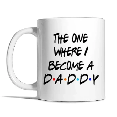 Image of Risk a Designs The One Where I Become Daddy mug, Friends inspired to be gift, pregnancy reveal, dad be, new style pastiche mens gift