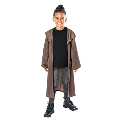 Image of Rubie&#039;s 3014747 8 Disney Star Wars OBI Wan Kenobi Child Hooded Robe Kids Fancy Dress, Boys, Girls, Solid, Brown, One Size, for Age 7 10 Years (120 140cm)
