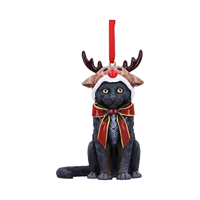 Image of Nemesis Now Reindeer Cat Hanging Ornament (LP) 9cm, Black, Christmas