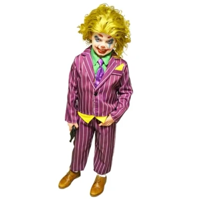 Image of Kids Size The Joker Style Boys Purple Villain Costume (Medium (7 9 years))